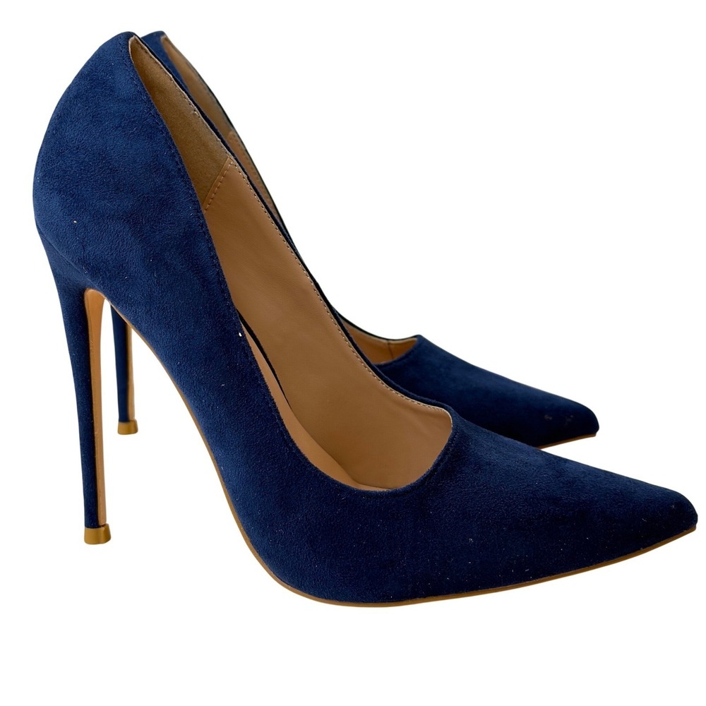 Elisabet Tang Navy Blue Faux Suede Pointed Toe Stiletto Pumps Womens Size 7